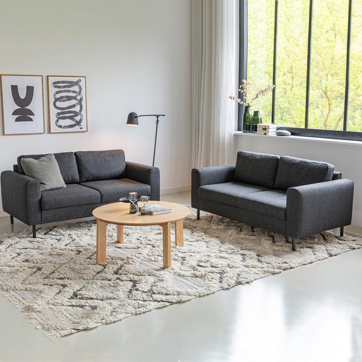 Fabric 2 Seater Sofa Set With Matt Black Steel Legs - Omaha