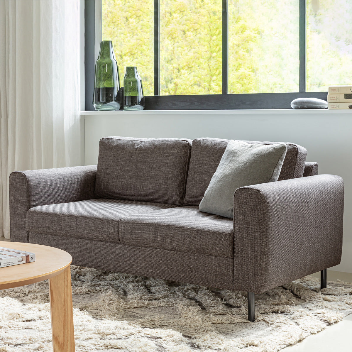 Fabric 2 Seater Sofa Set With Matt Black Steel Legs - Omaha