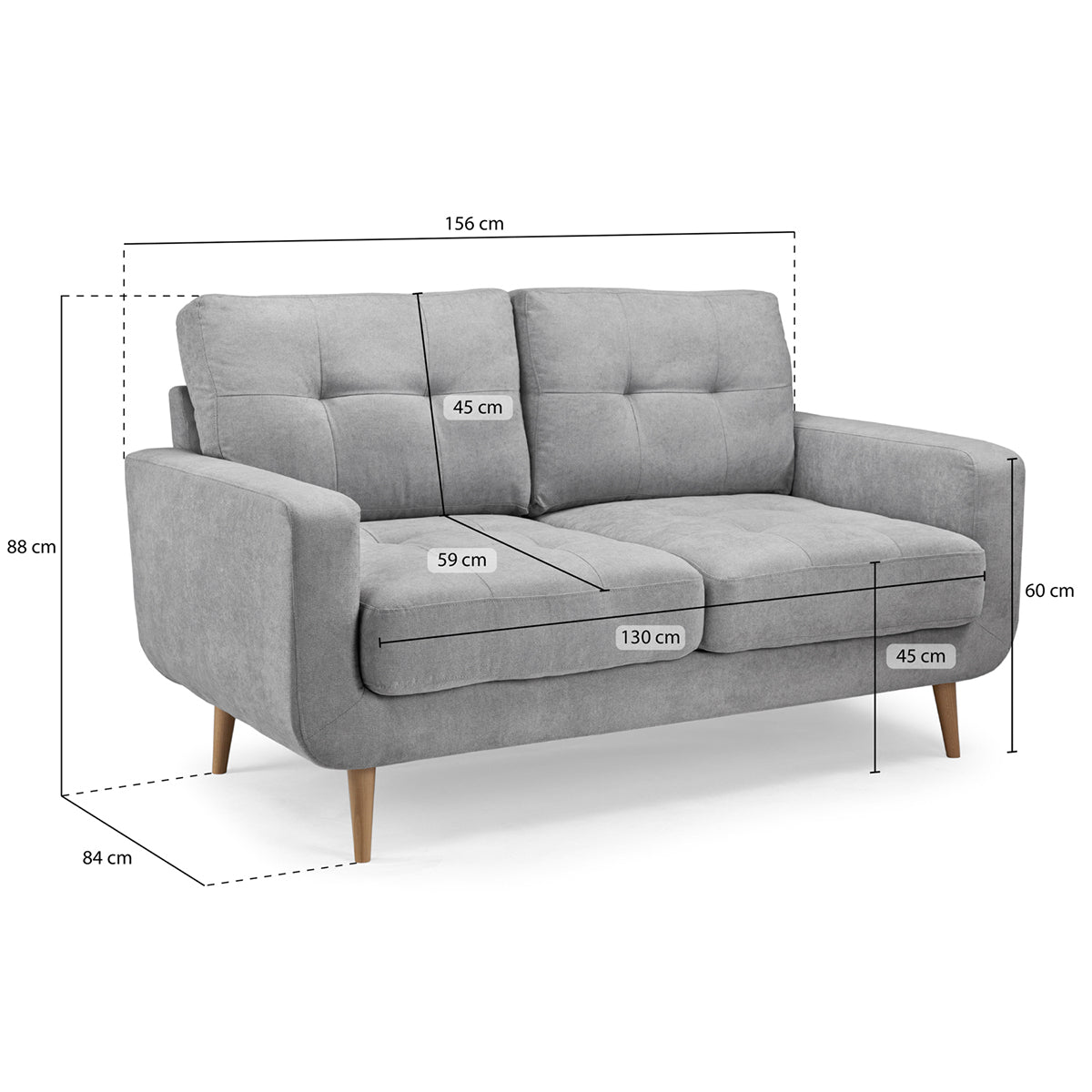 Fabric 2 Seater Sofa With Solid Wood Legs - Aurora