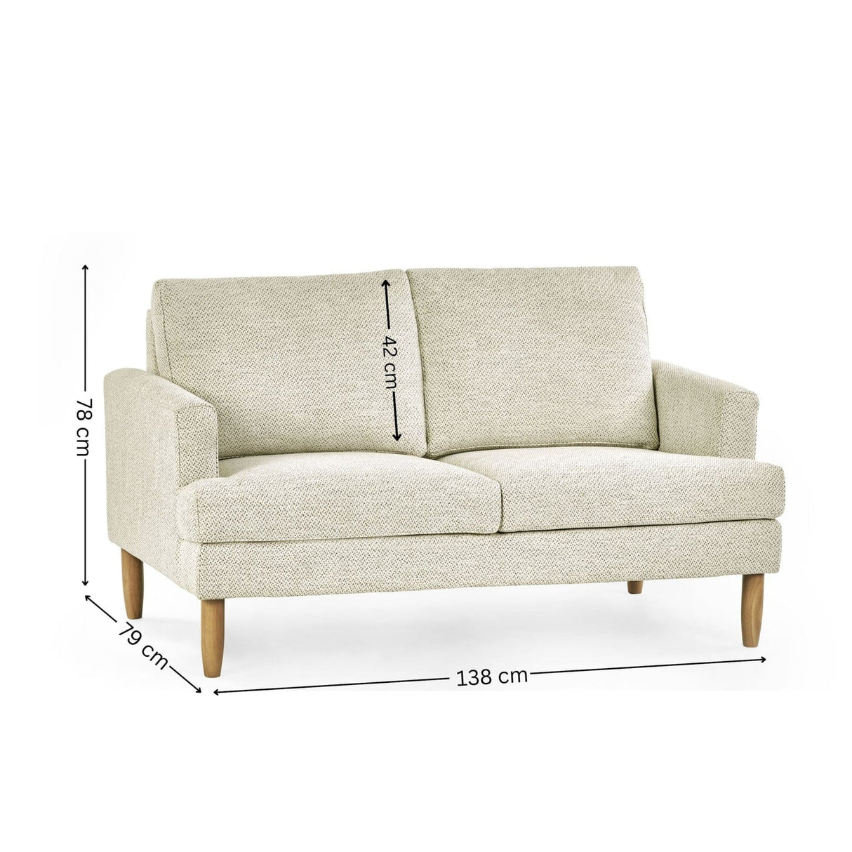 Fabric 2 Seater Sofa With Wooden Legs - Daisy