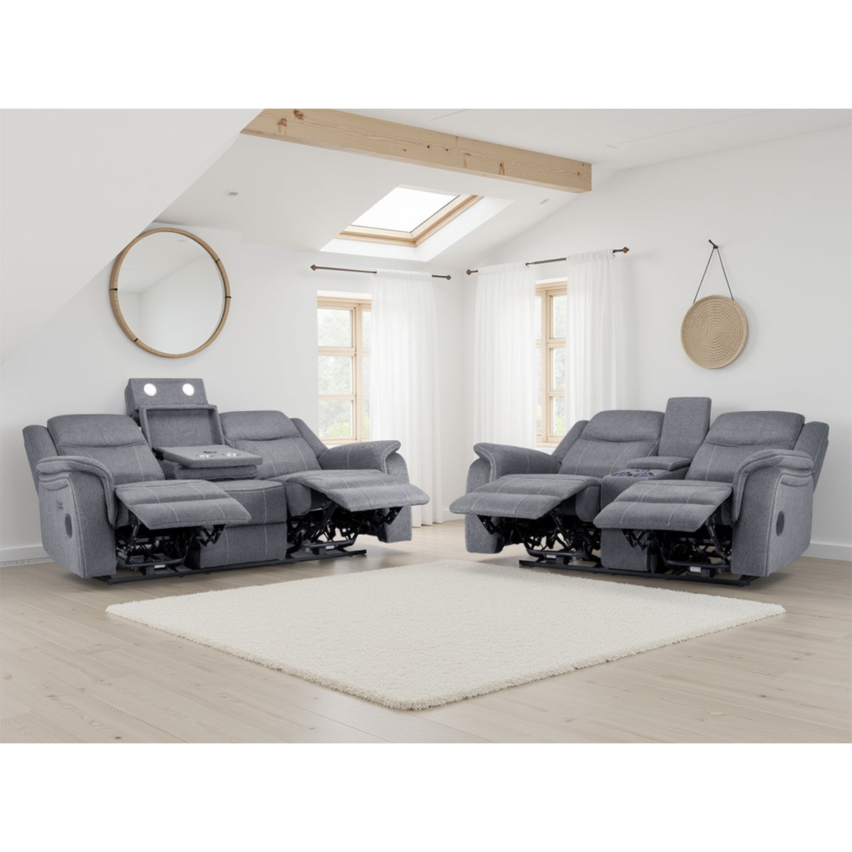 Fabric 3 + 2 Seater Sofa Set Electric Recliner - Galaxy Tech