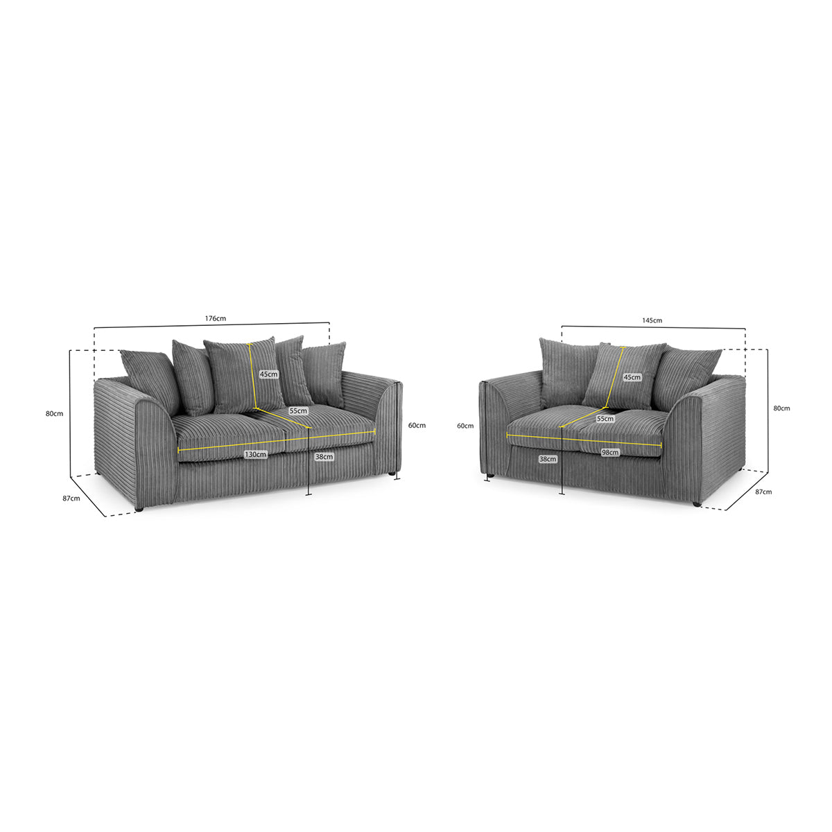 Fabric 3 + 2 Seater Sofa Set - Harley Jumbo