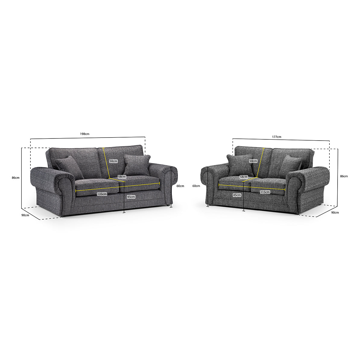 Fabric 3 + 2 Seater Sofa Set - Wilcot