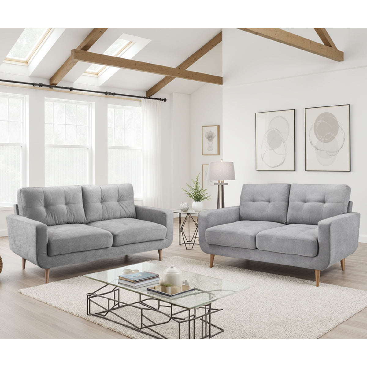 Fabric 3 + 2 Seater Sofa Set With Solid Wood Legs - Aurora