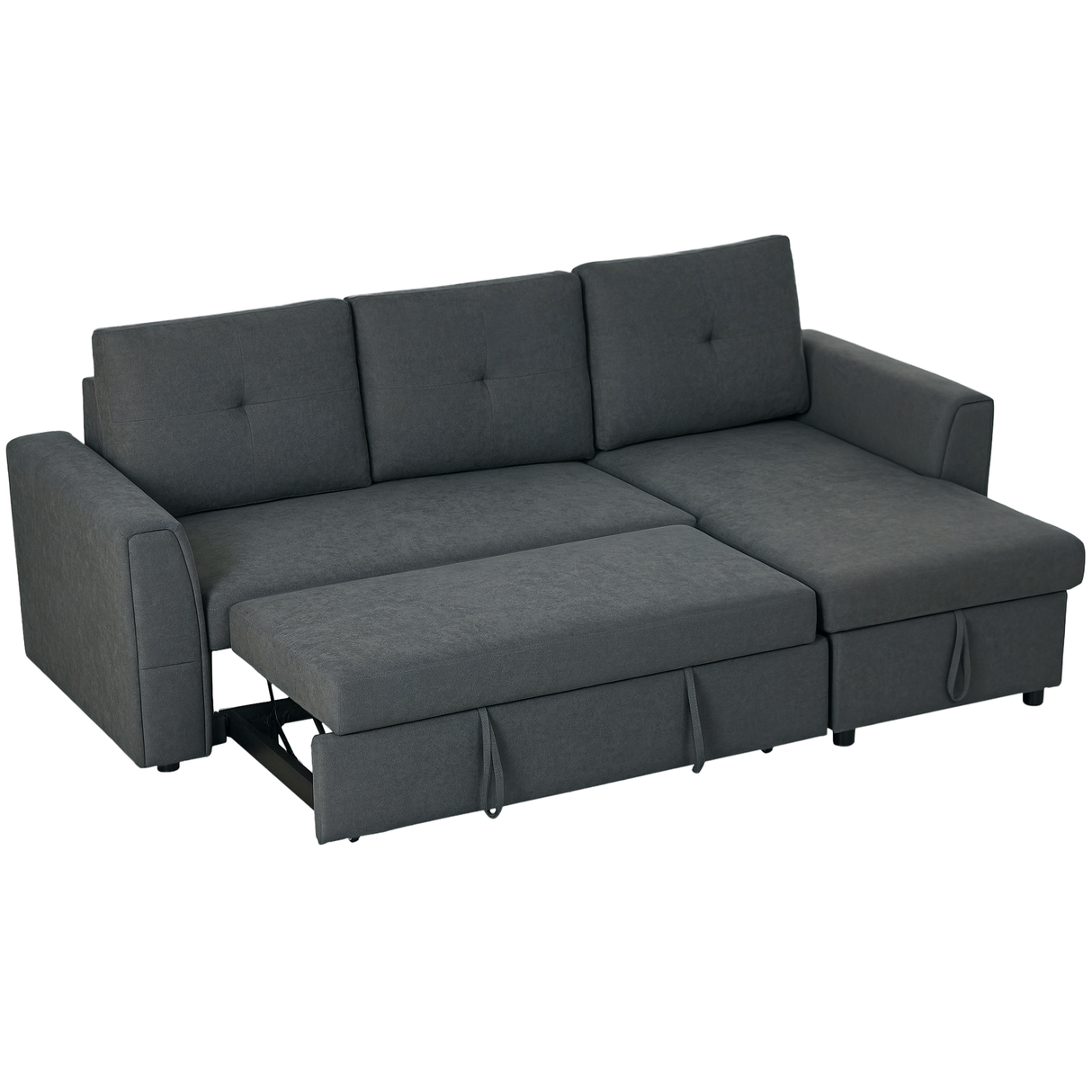 Fabric 3 Seater L Shape Sofa Bed With Storage - Velmora