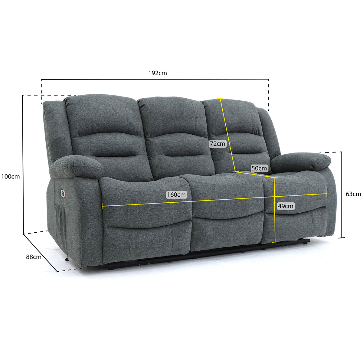 Fabric 3 Seater Sofa Electric Recliner - Alva