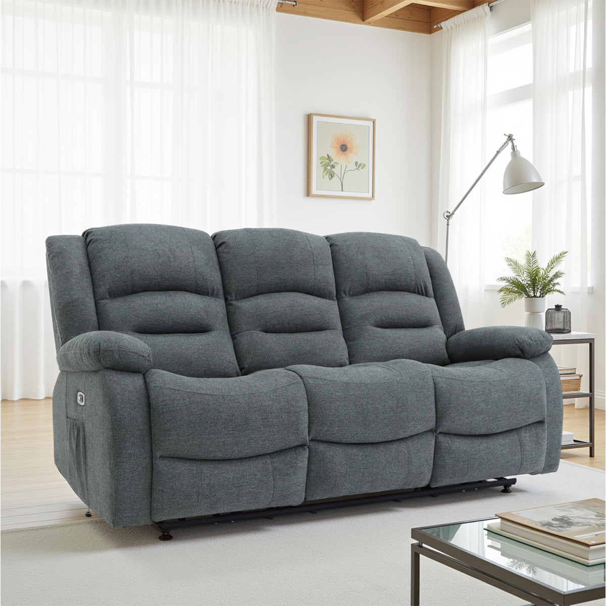 Fabric 3 Seater Sofa Electric Recliner - Alva