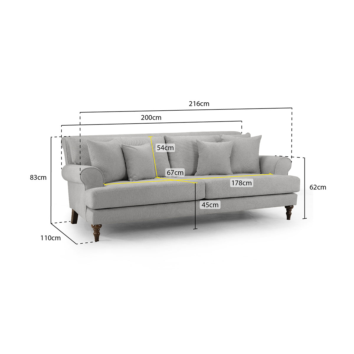Fabric 4 Seater Sofa - Summer