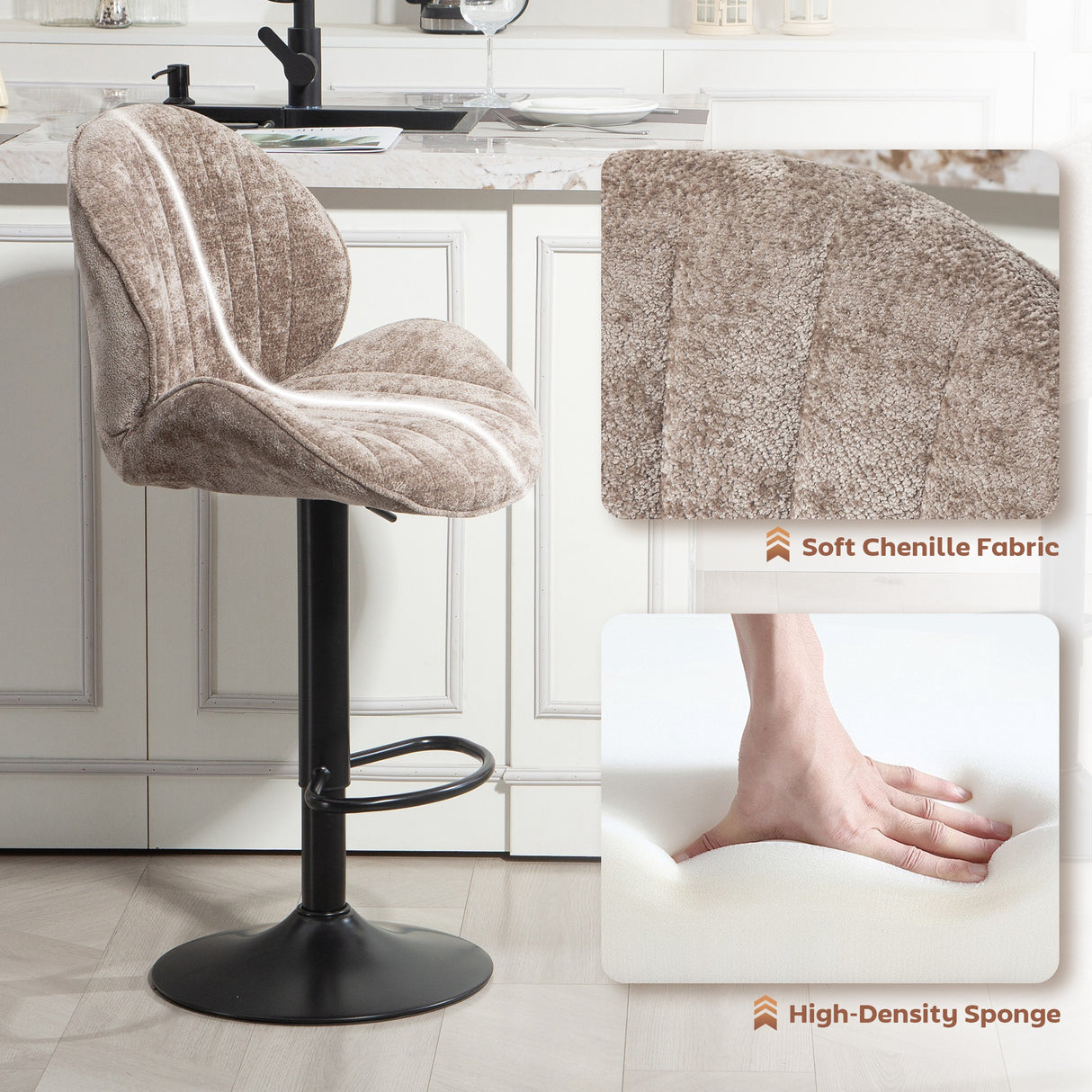 Fabric Adjustable Height Swivel Bar Stools Set Of 2 - Velmora