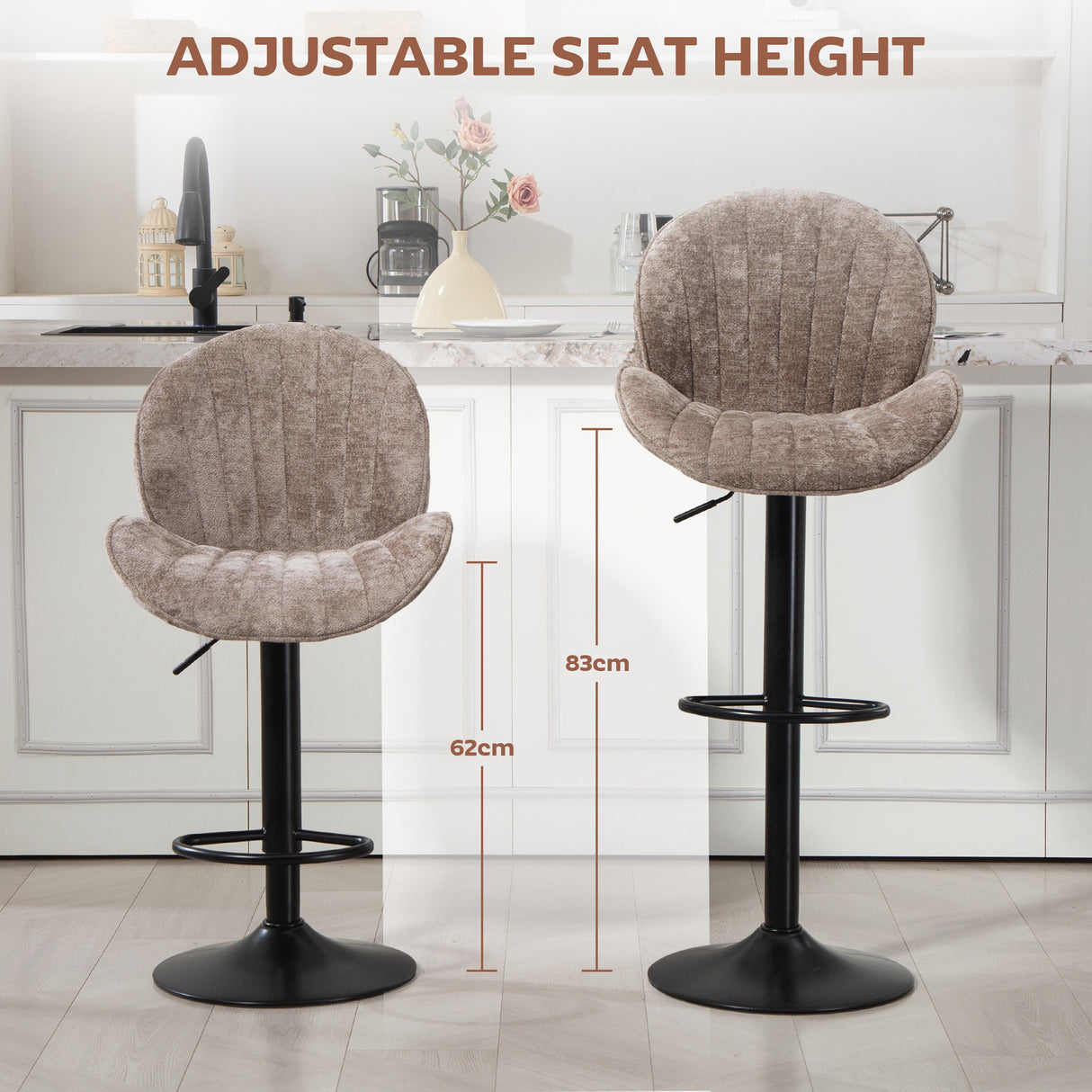 Fabric Adjustable Height Swivel Bar Stools Set Of 2 - Velmora