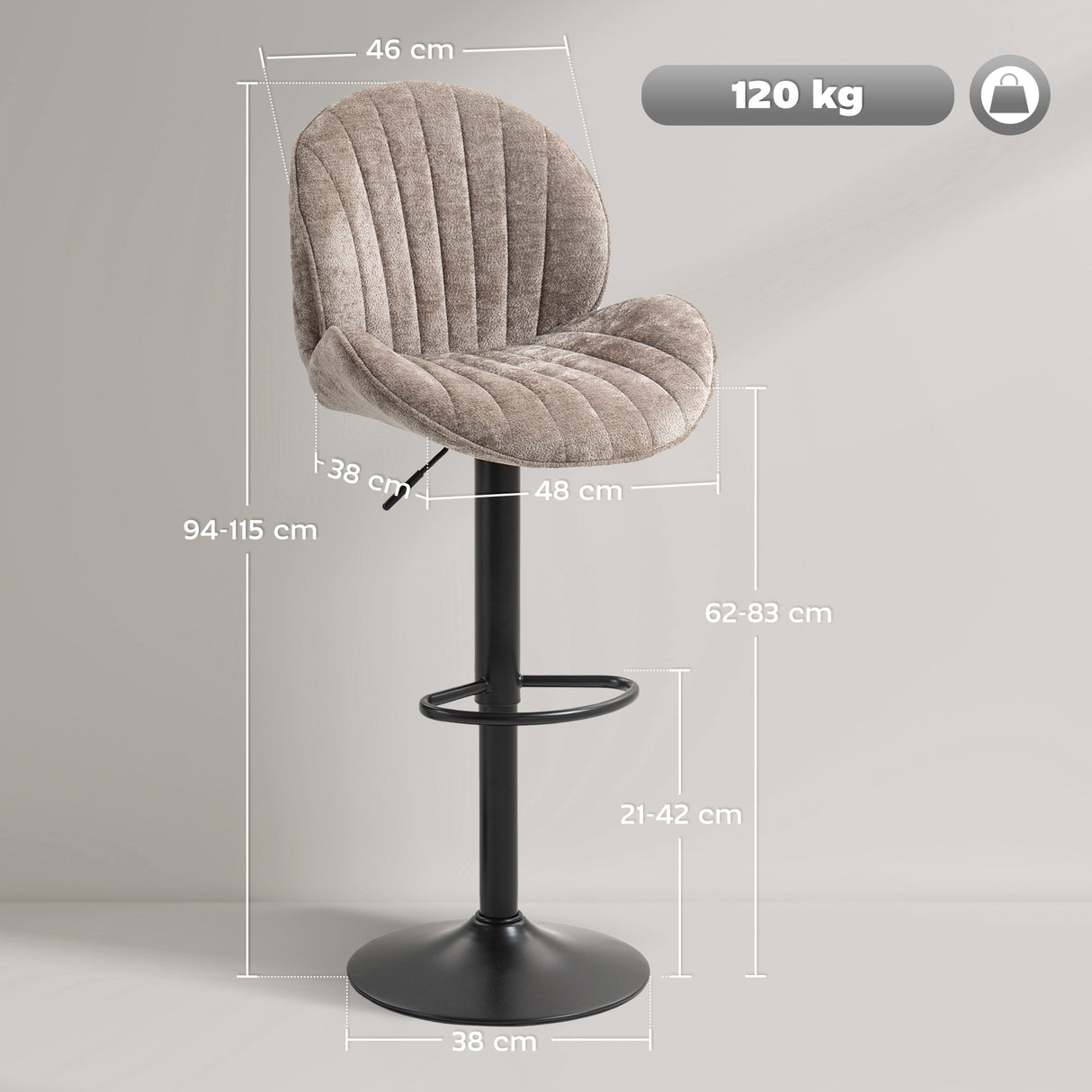 Fabric Adjustable Height Swivel Bar Stools Set Of 2 - Velmora