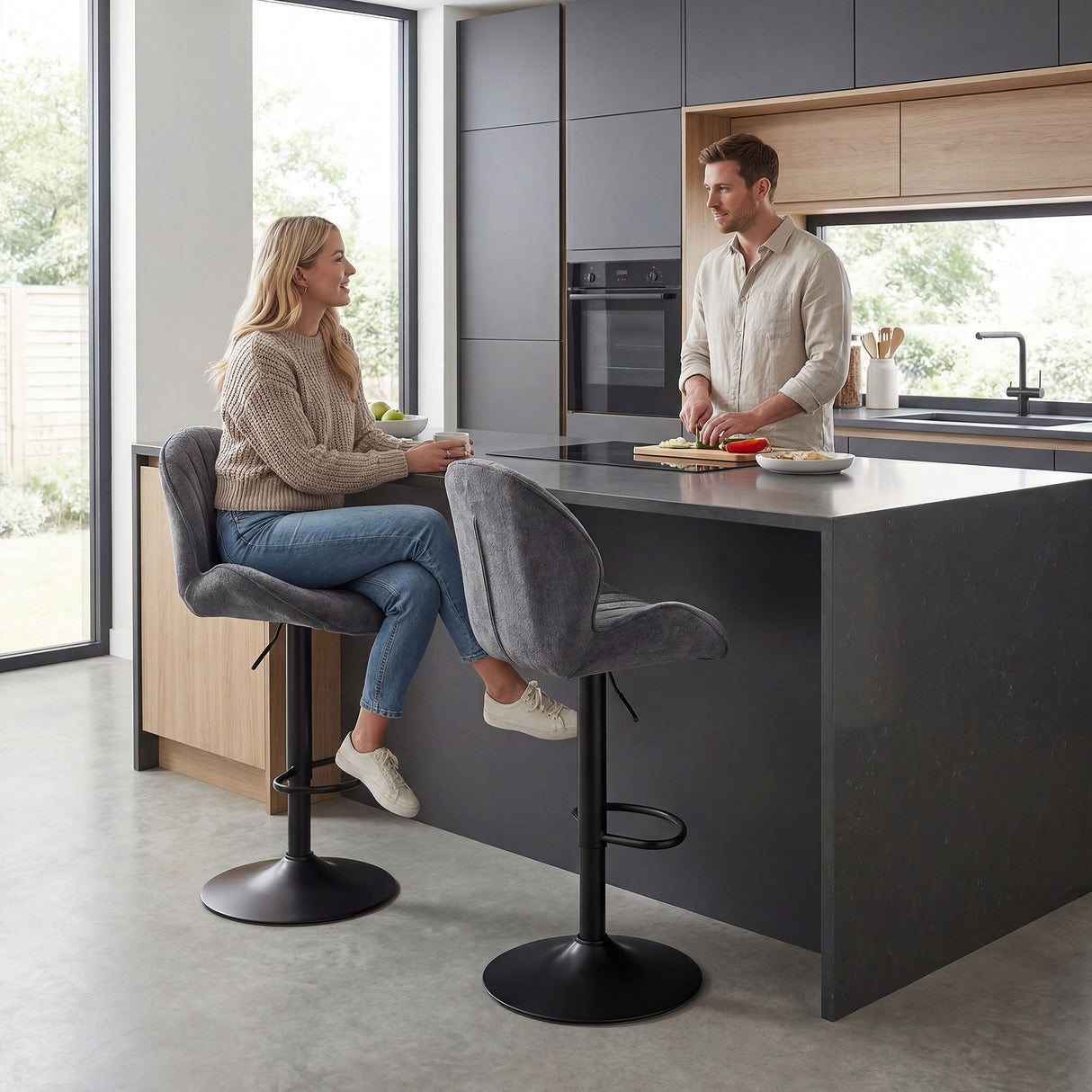 Fabric Adjustable Height Swivel Bar Stools Set Of 2 - Velmora