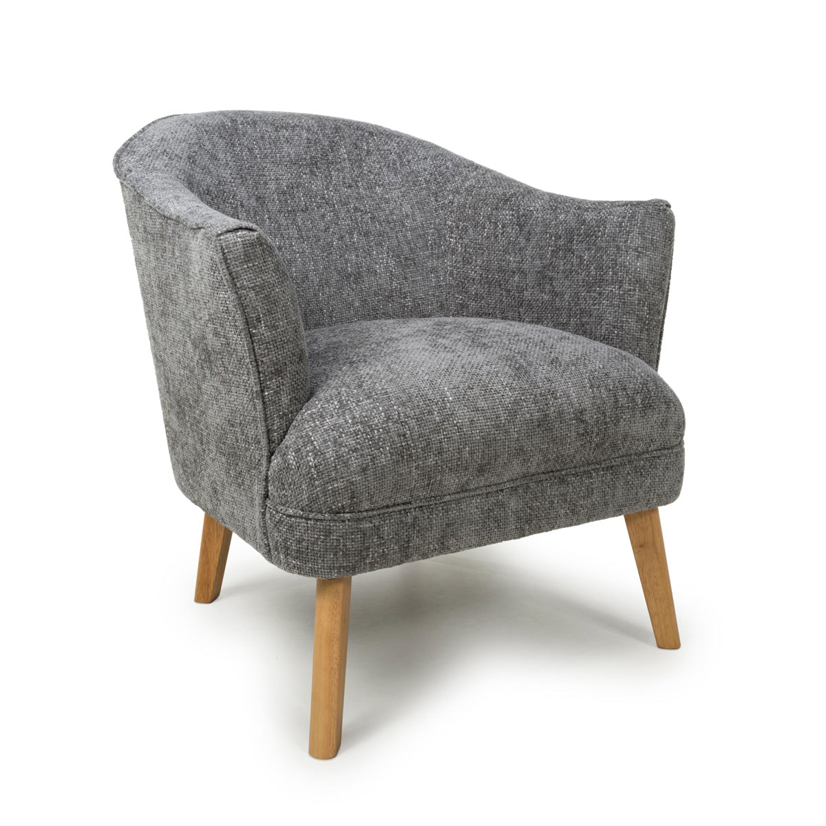 Fabric Armchair In Flax Effect With Natural Rubberwood Legs - Mallory