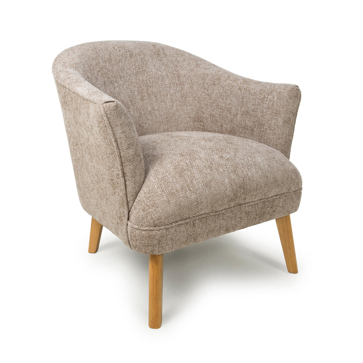 Fabric Armchair In Flax Effect With Natural Rubberwood Legs - Mallory