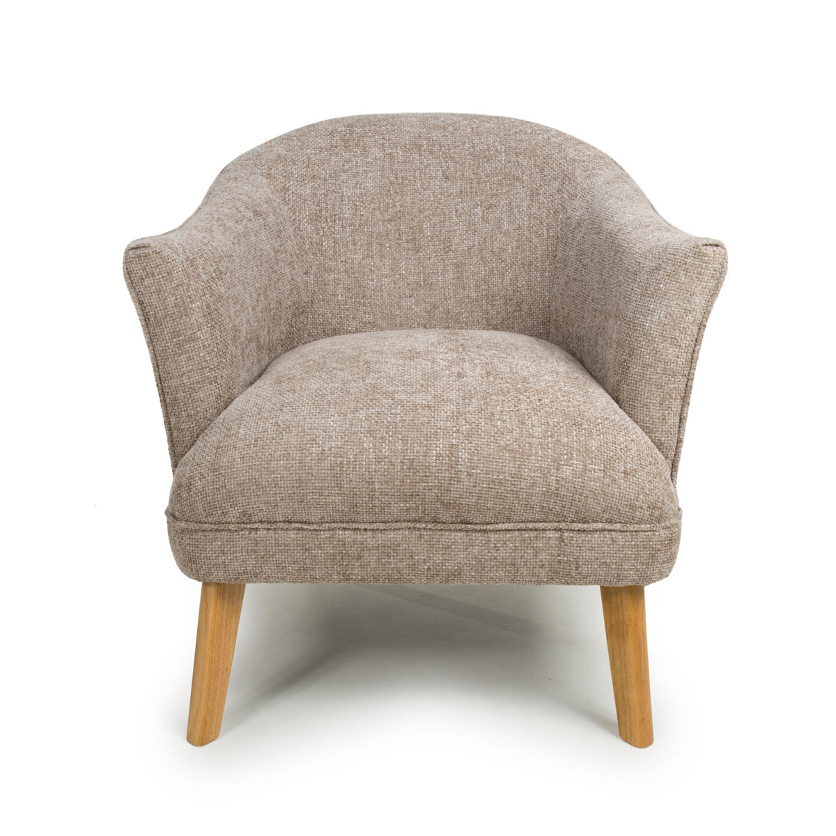 Fabric Armchair In Flax Effect With Natural Rubberwood Legs - Mallory