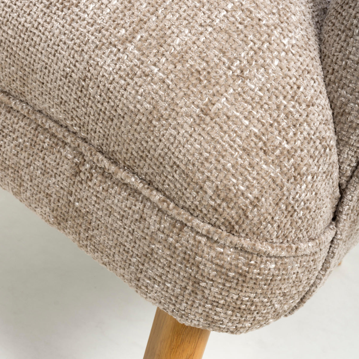 Fabric Armchair In Flax Effect With Natural Rubberwood Legs - Mallory