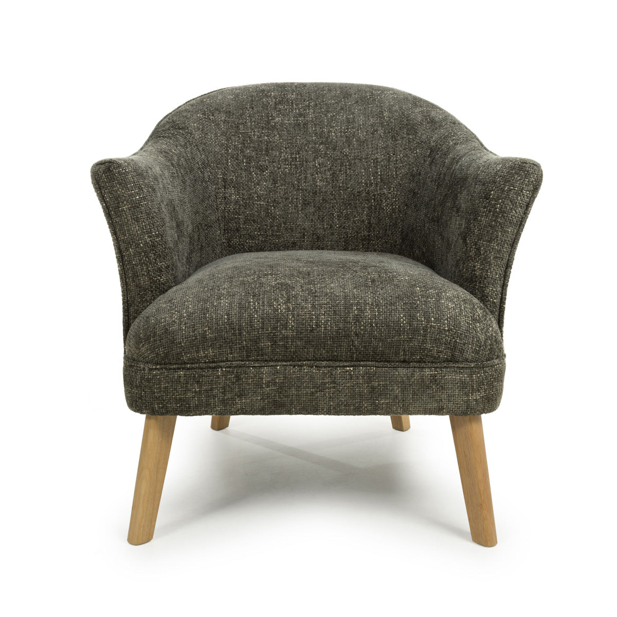Fabric Armchair In Flax Effect With Natural Rubberwood Legs - Mallory