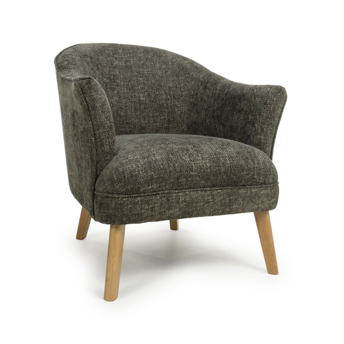 Fabric Armchair In Flax Effect With Natural Rubberwood Legs - Mallory