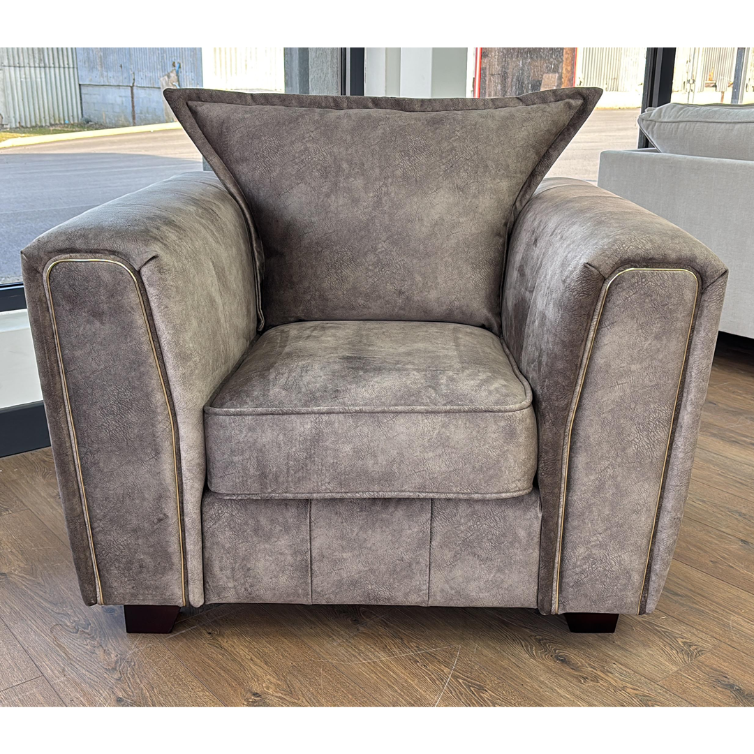 Fabric Armchair With Metal Trim on Arms - Serena