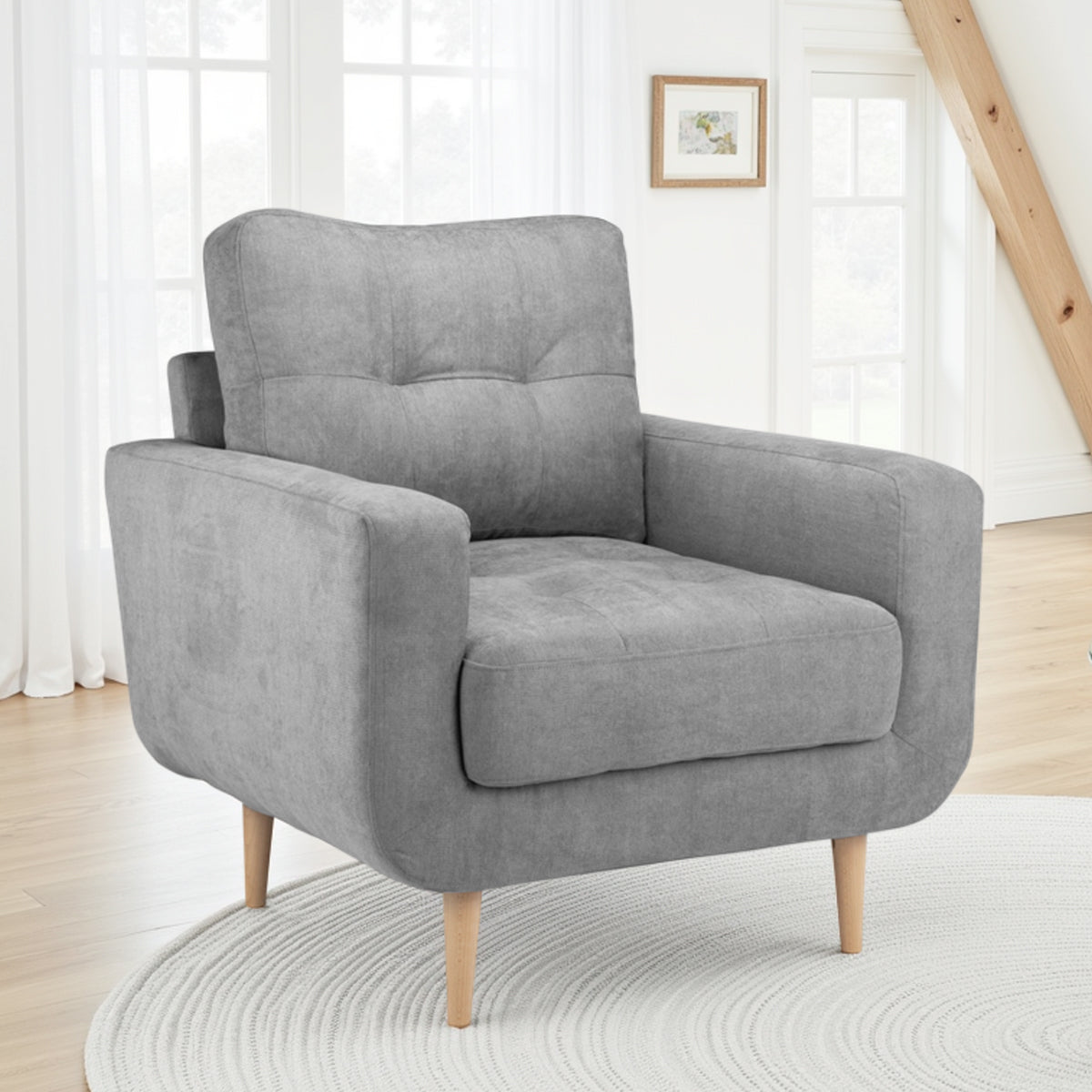 Fabric Armchair With Solid Wood Legs - Aurora