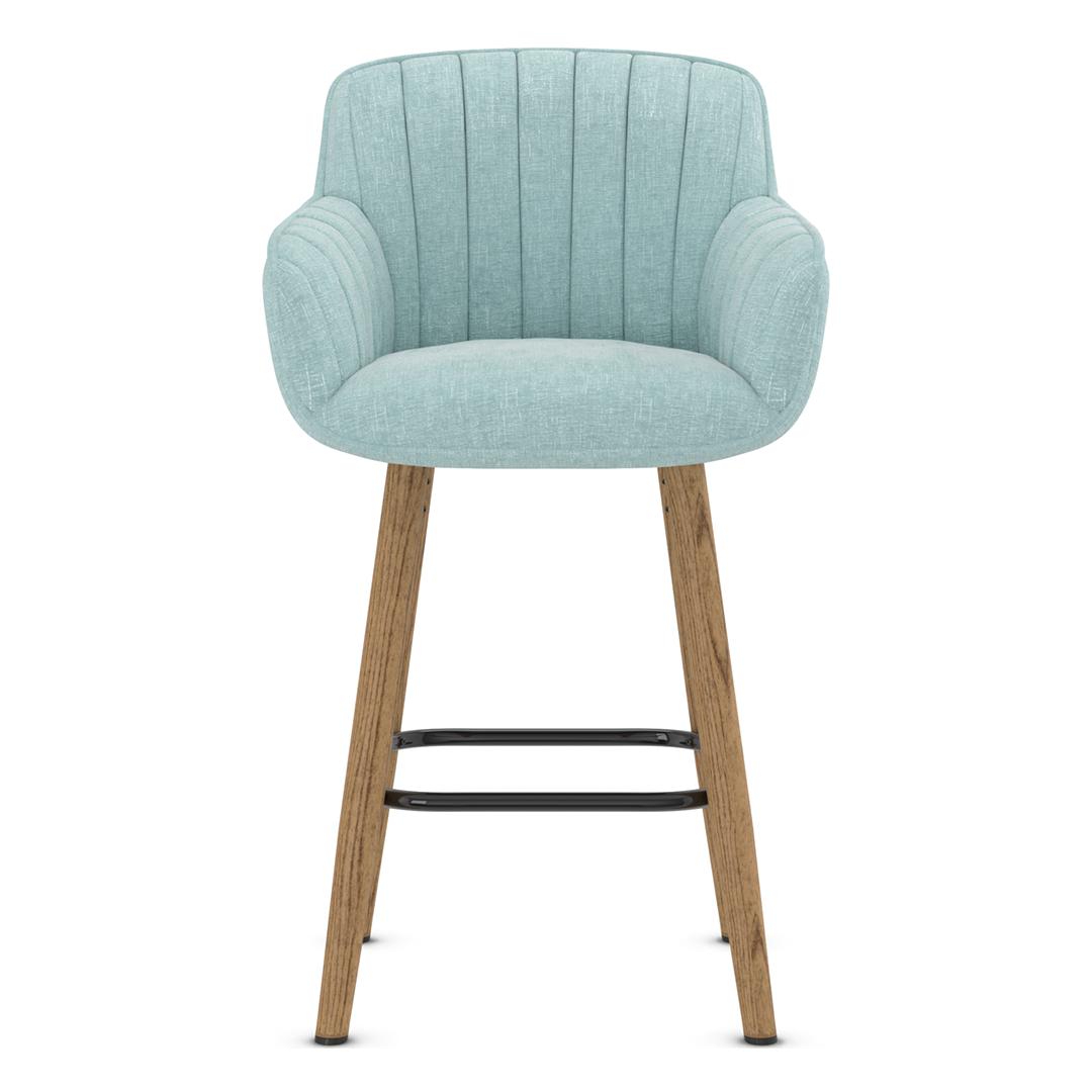 Fabric Bar Stool With Oak Wooden Legs - Pinley