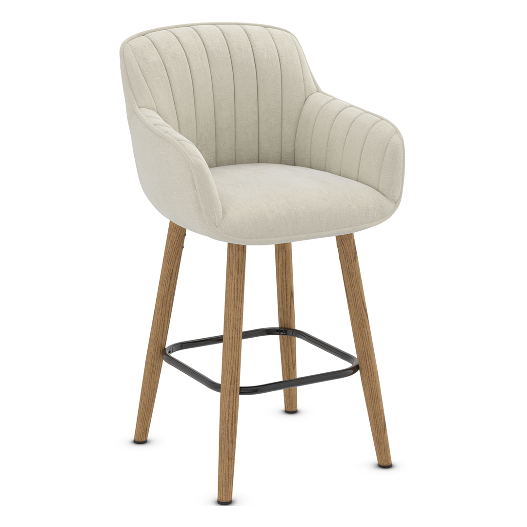 Fabric Bar Stool With Oak Wooden Legs - Pinley