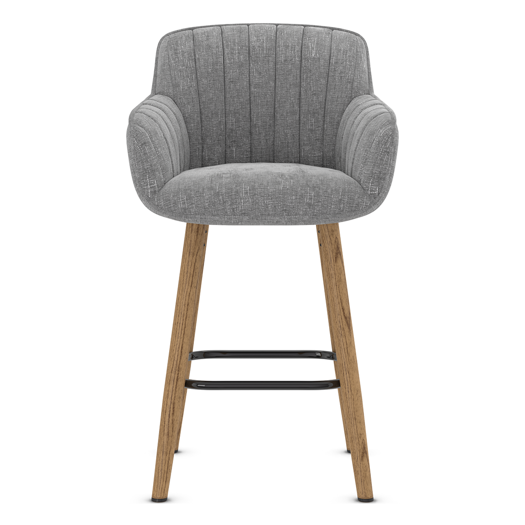 Fabric Bar Stool With Oak Wooden Legs - Pinley