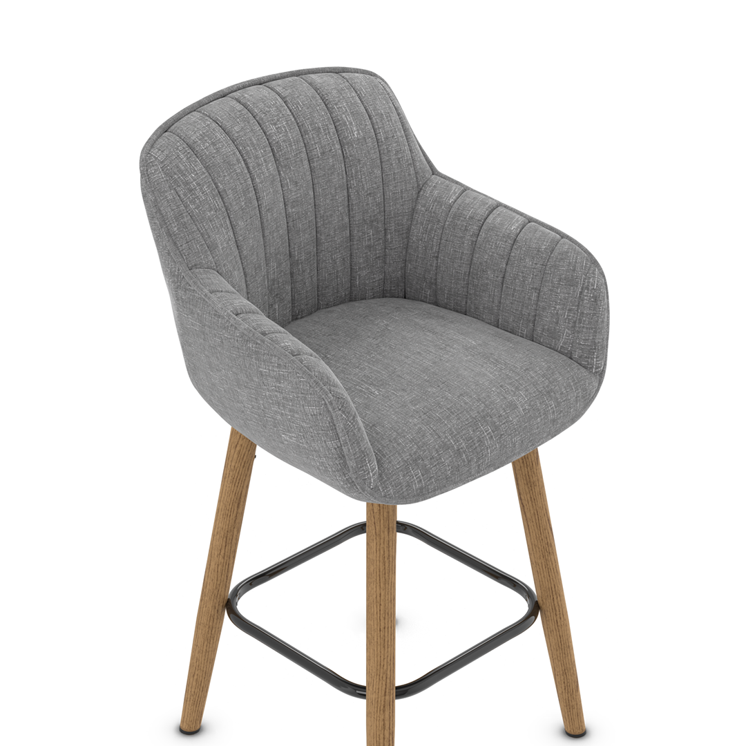 Fabric Bar Stool With Oak Wooden Legs - Pinley