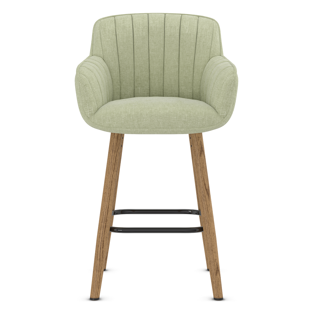 Fabric Bar Stool With Oak Wooden Legs - Pinley