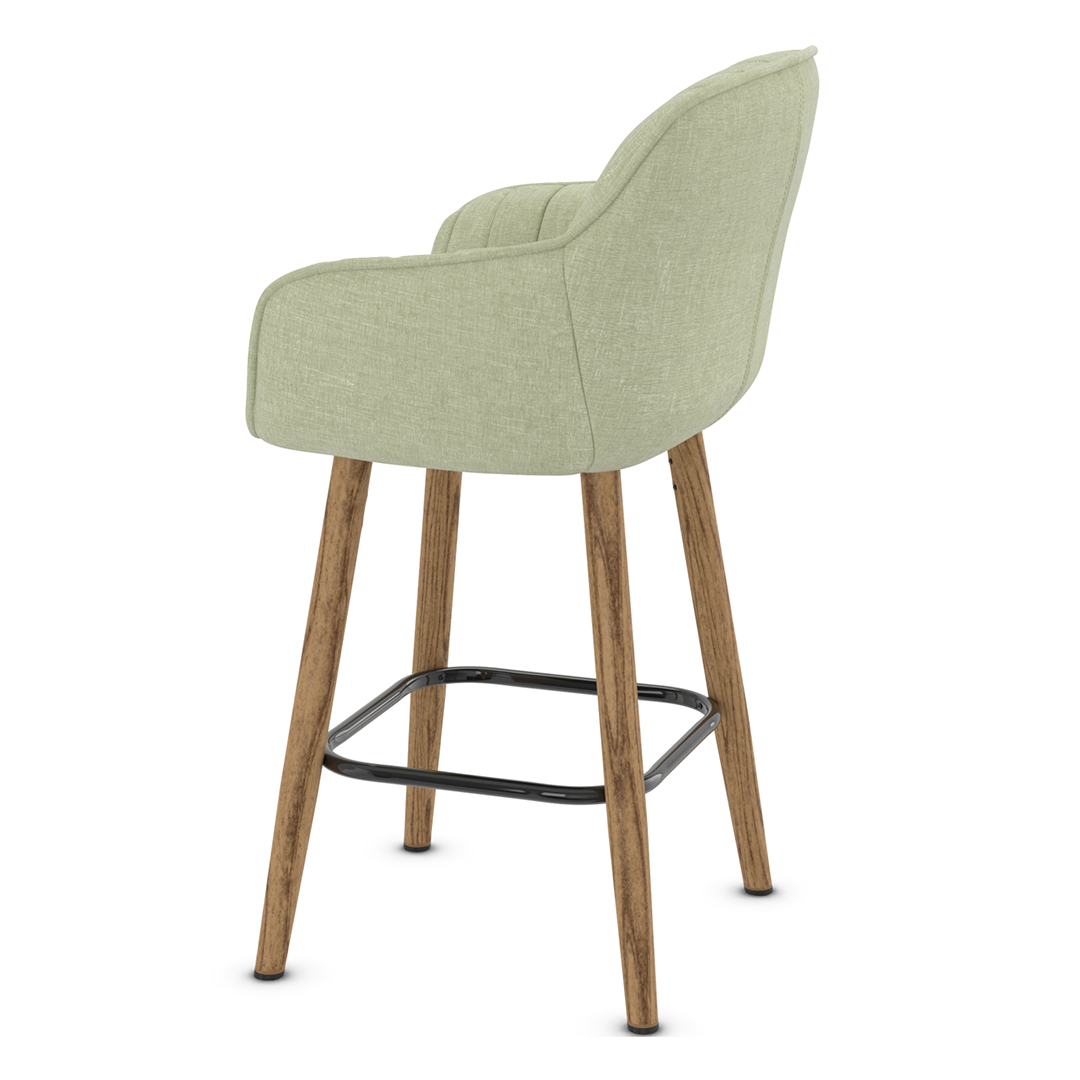 Fabric Bar Stool With Oak Wooden Legs - Pinley