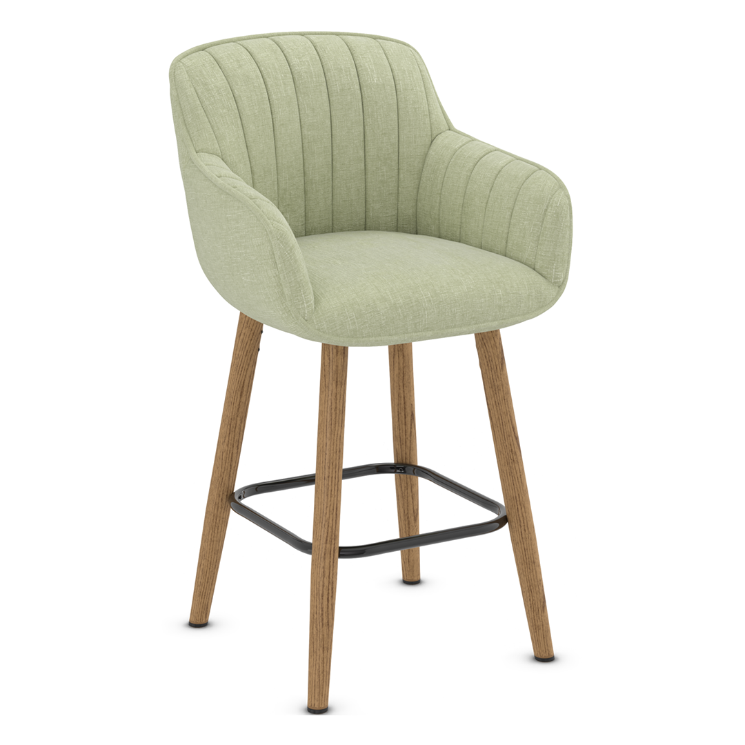 Fabric Bar Stool With Oak Wooden Legs - Pinley
