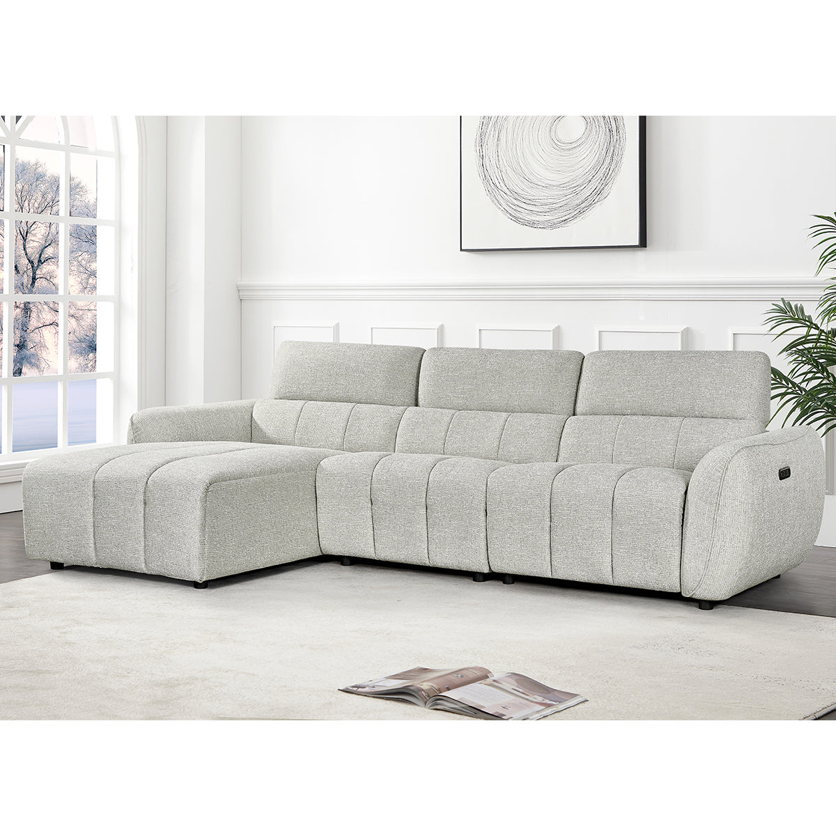 Fabric Corner Sofa Electric Recliner Left Hand Facing - Turin