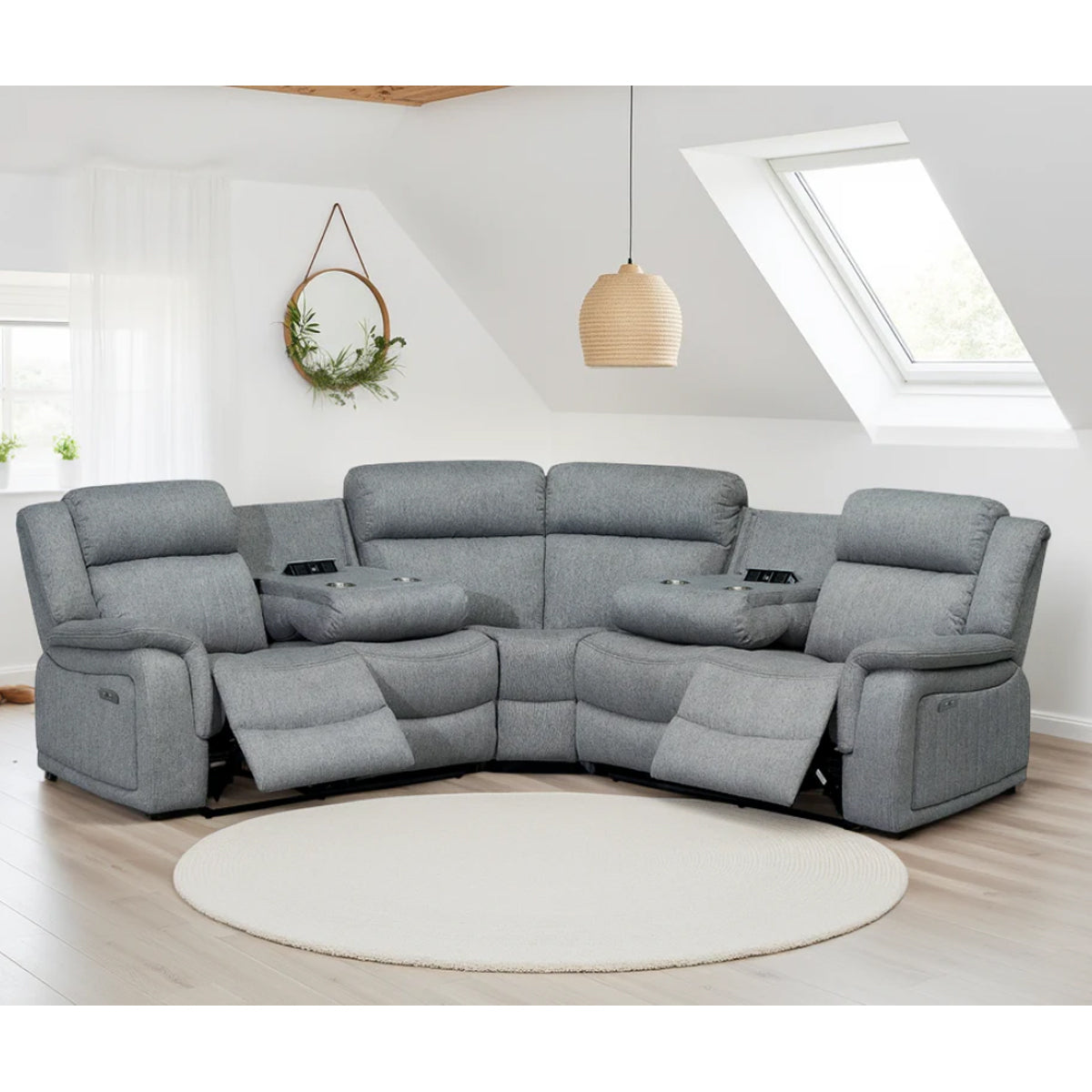 Fabric Corner Sofa Large Electric Recliner - Linden
