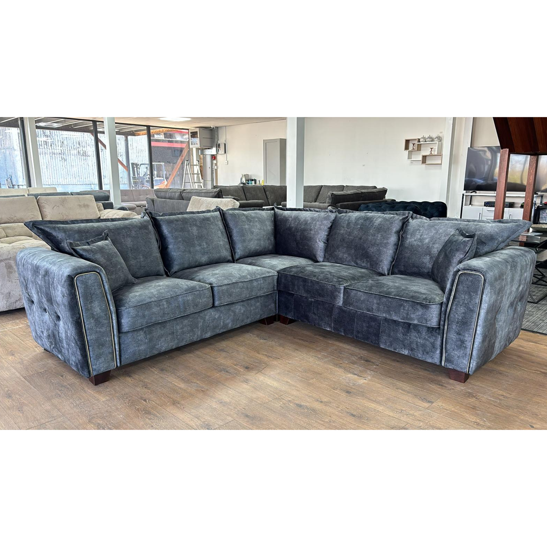 Fabric Corner Sofa With Metal Trim on Arms - Serena