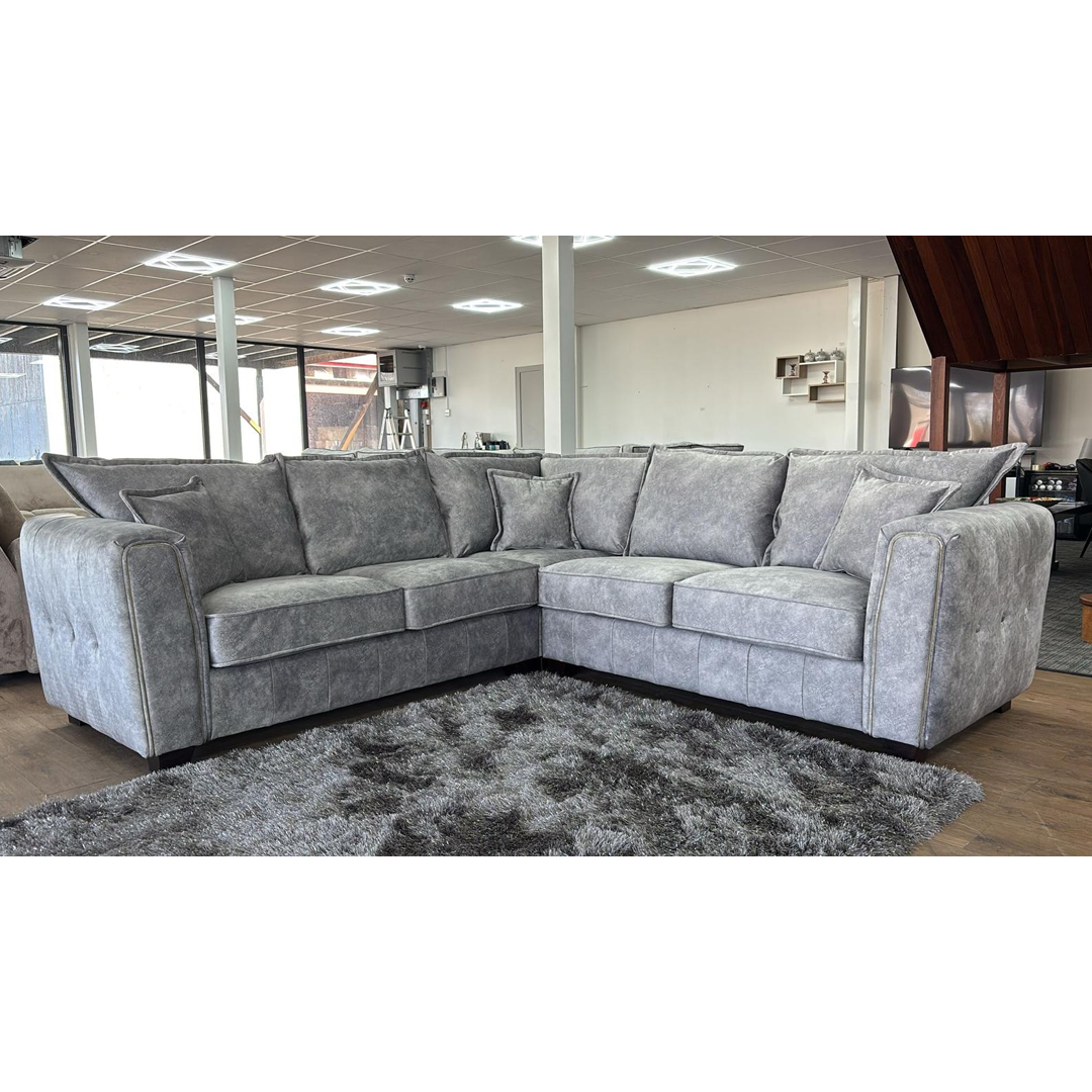 Fabric Corner Sofa With Metal Trim on Arms - Serena