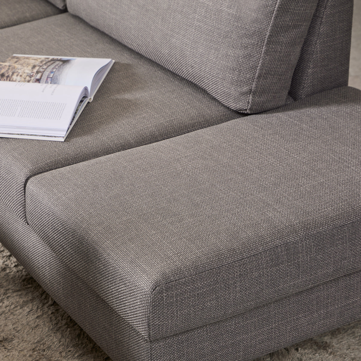 Fabric Corner Sofa With Open End Facing Right Handed With Matt Black Steel Legs - Omaha