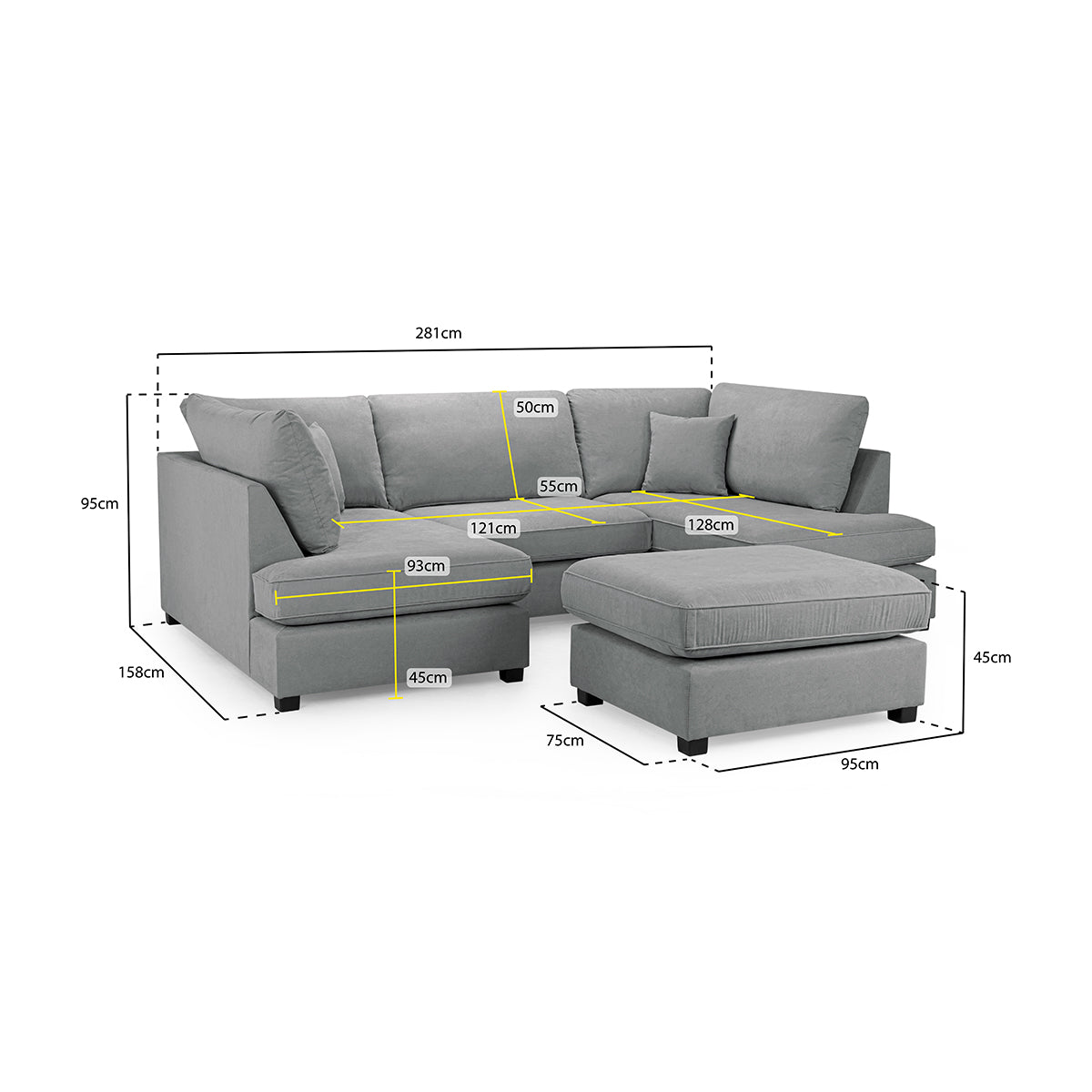 Fabric Corner Sofa in U Shape - Carnaby