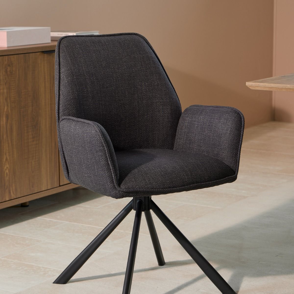 Fabric Dining Chair With Armrest And Swivel Function - Glenda