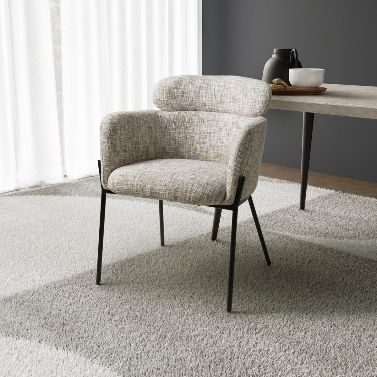 Fabric Dining Chairs in Set Of 2 With Black Metal Legs - Rome