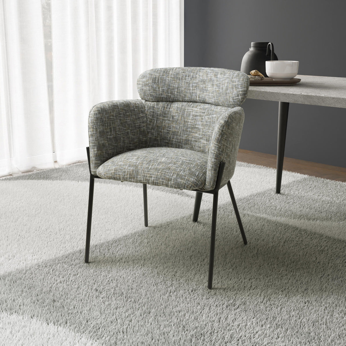 Fabric Dining Chairs in Set Of 2 With Black Metal Legs - Rome