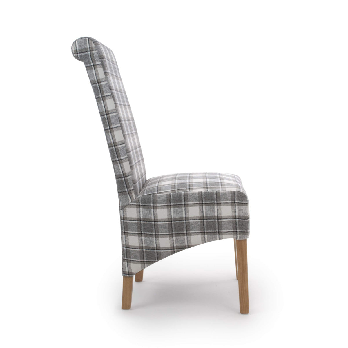 Fabric Dining Chairs in Set Of 2 With Roll Back Checks Design - Krista