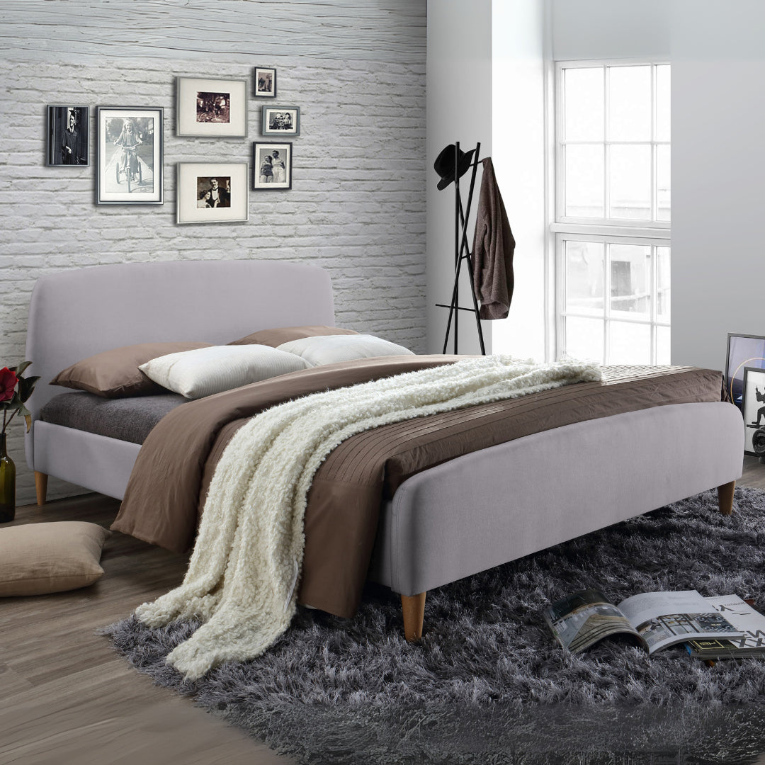 Fabric Double Bed With Slatted Base - Geneva