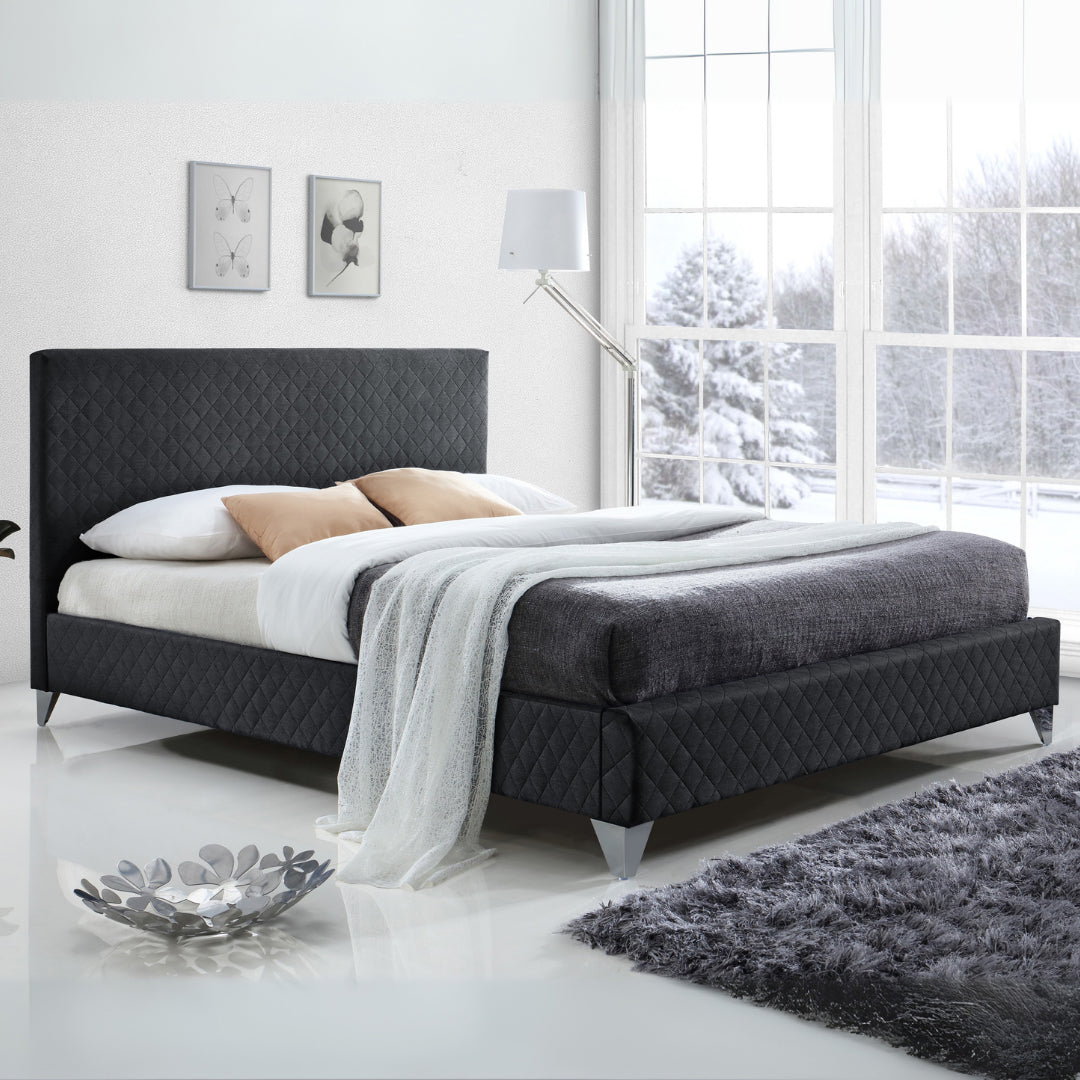 Fabric Double Bed With Sprung Slatted Base - Brooklyn