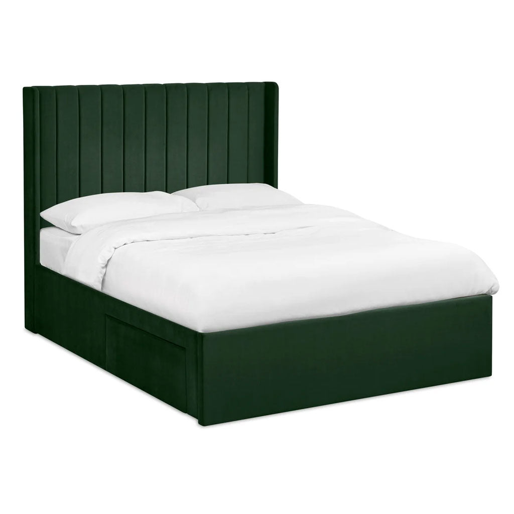 Fabric Double Bed With Dual Storage Door - Leila