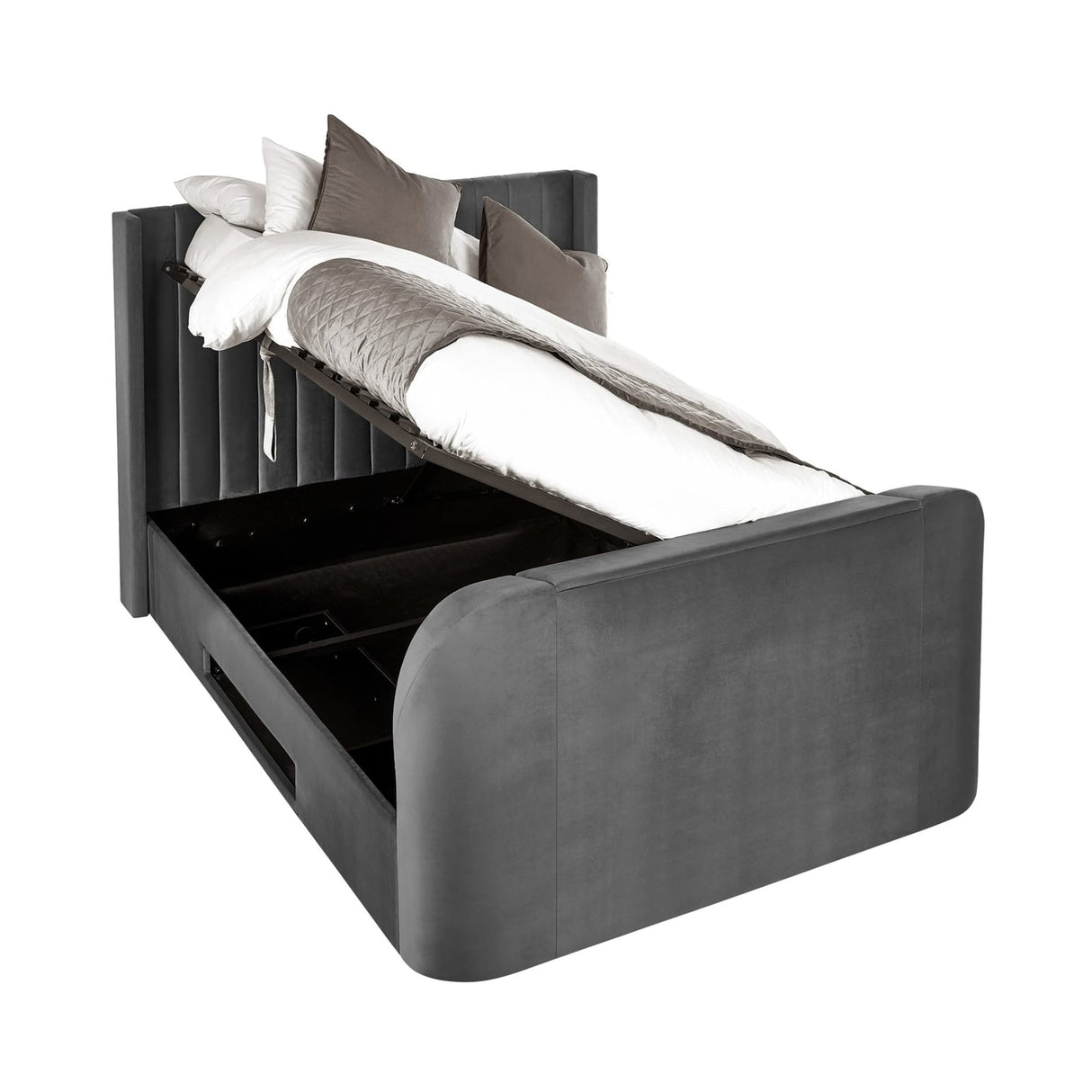 Fabric Double Ottoman TV Storage Bed - Clara