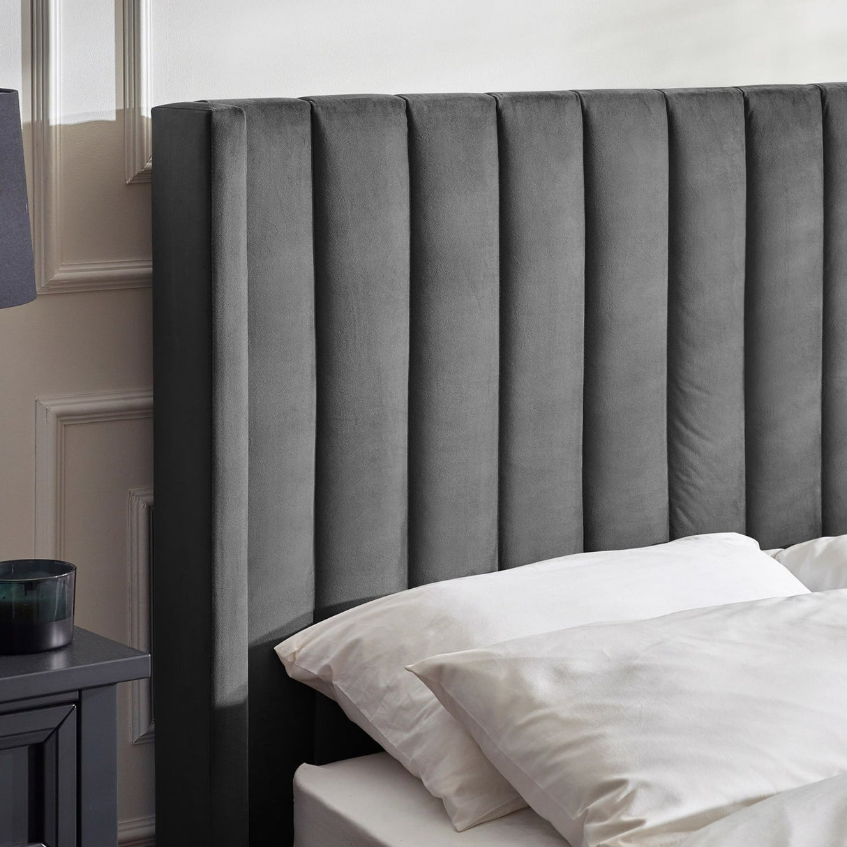 Fabric Double Ottoman TV Storage Bed - Clara