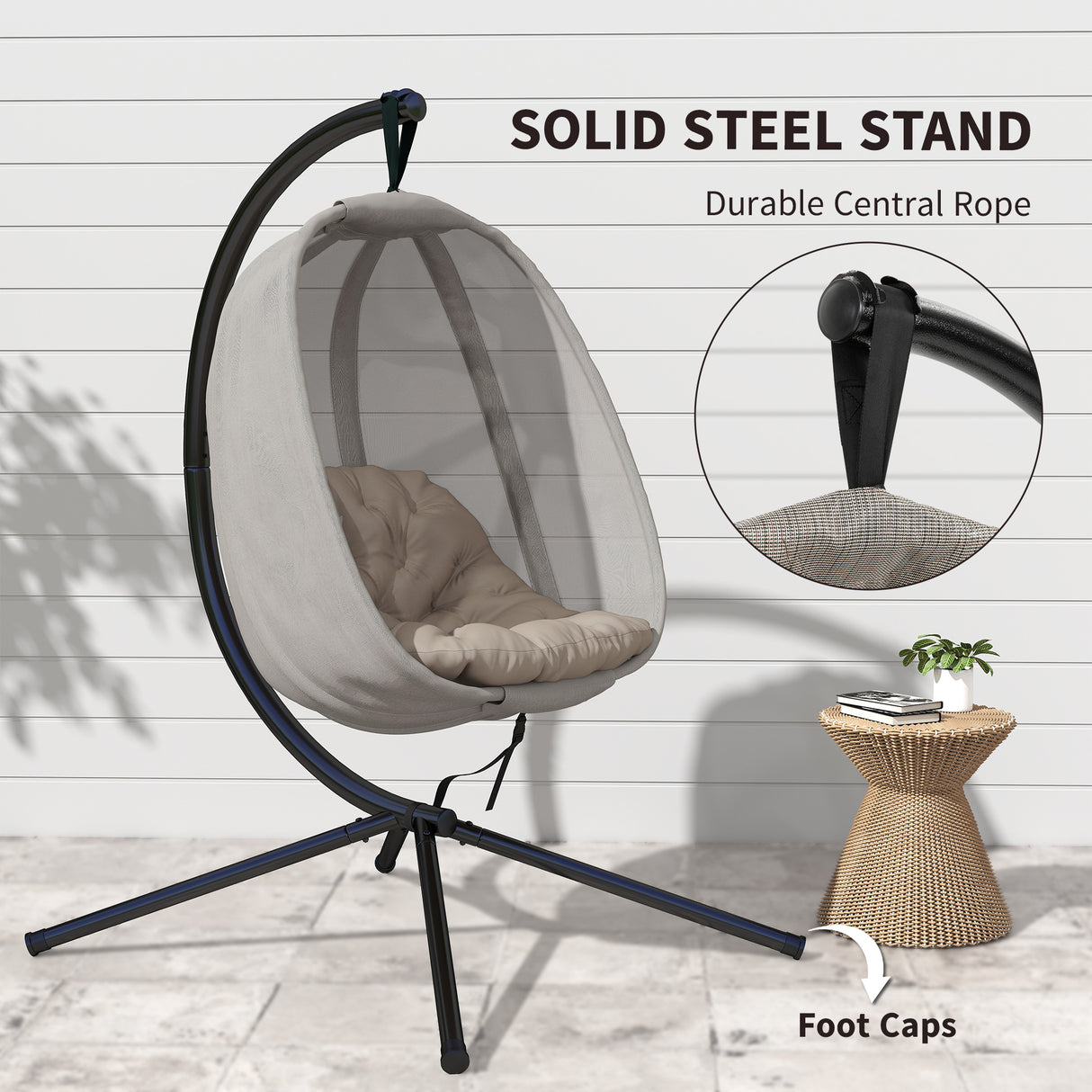 Fabric Folding Hanging Egg Chair With Side Pocket - Velmora