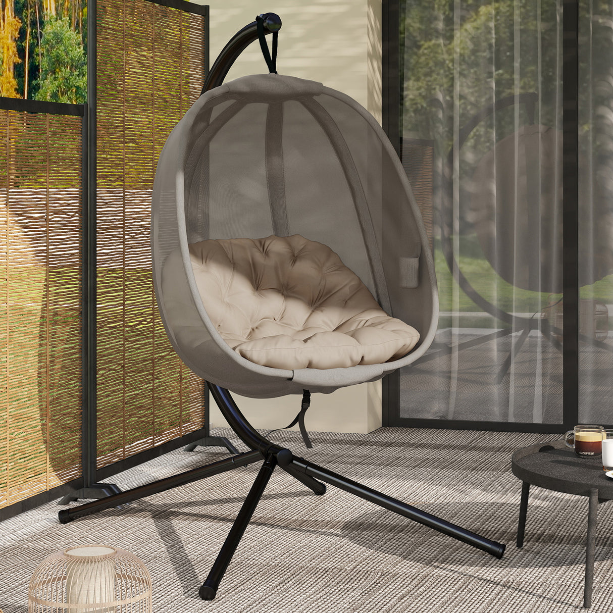 Fabric Folding Hanging Egg Chair With Side Pocket - Velmora