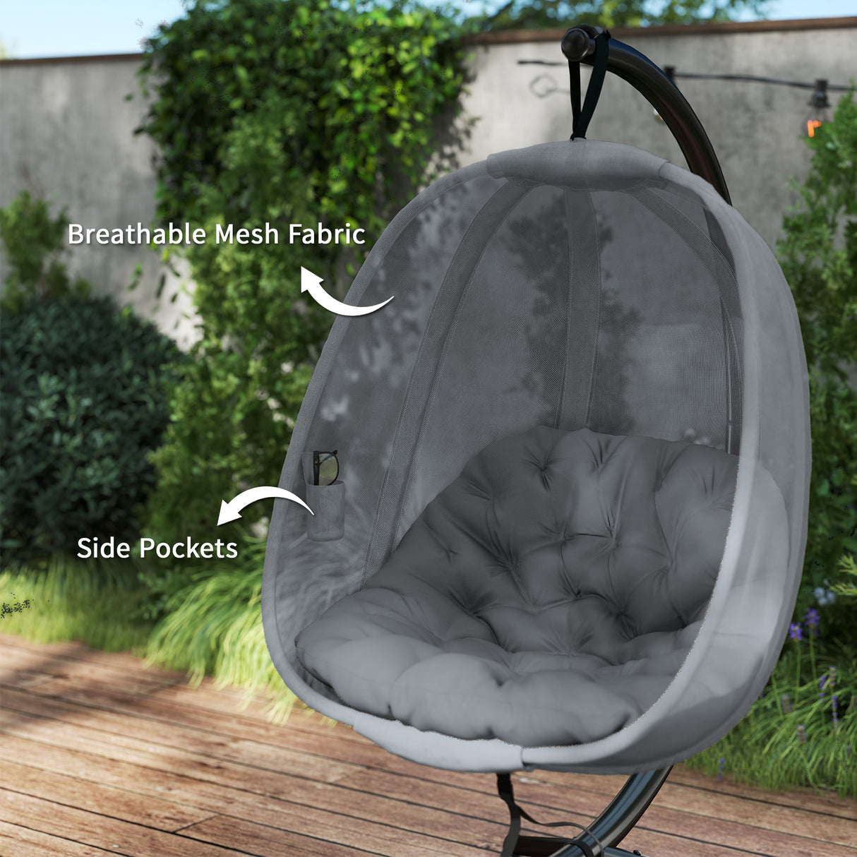 Fabric Folding Hanging Egg Chair With Side Pocket - Velmora