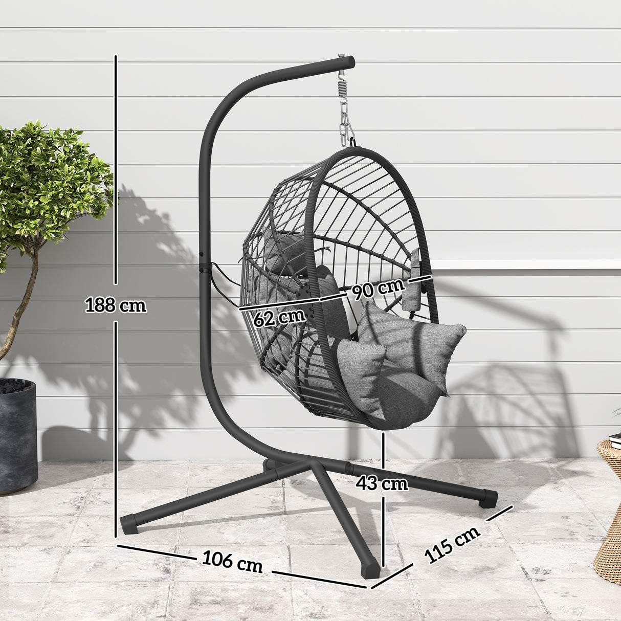 Fabric Hanging Egg Swing Chair With Full Body Padded Seat And Metal Stand - Velmora